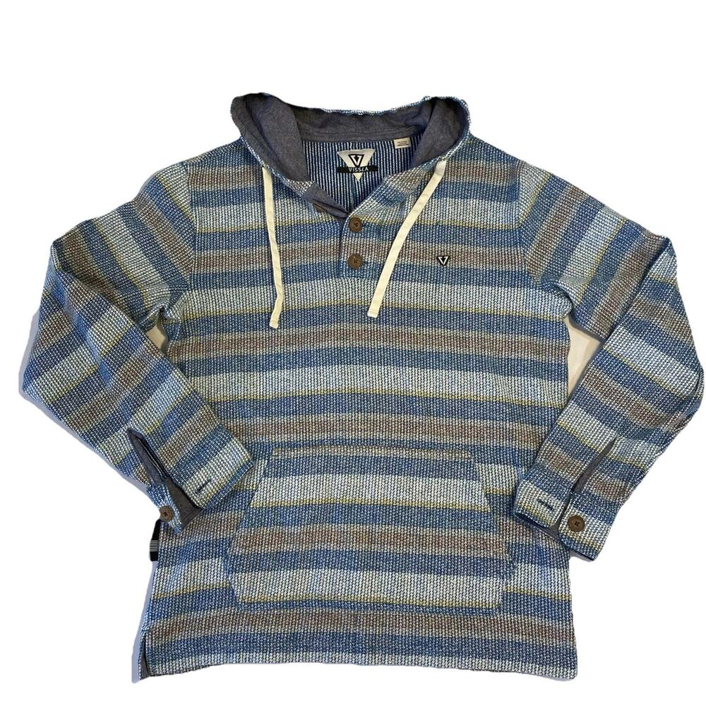 VISSLA hoodie adult Henley pullover striped Surf cotton beach sweatshirt MEDIUM